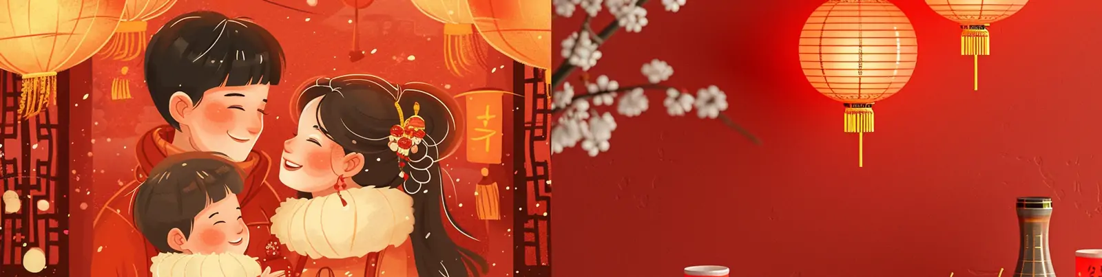 中国风红色喜庆新年春节元旦除夕传统活动场景插图海报midjourney关键词咒语