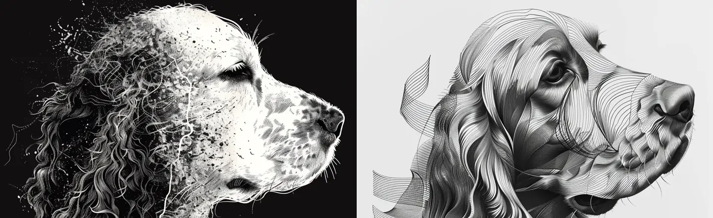 高级时尚风格抽象艺术可卡犬狗狗极简线条画图案插图海报midjourney关键词咒语