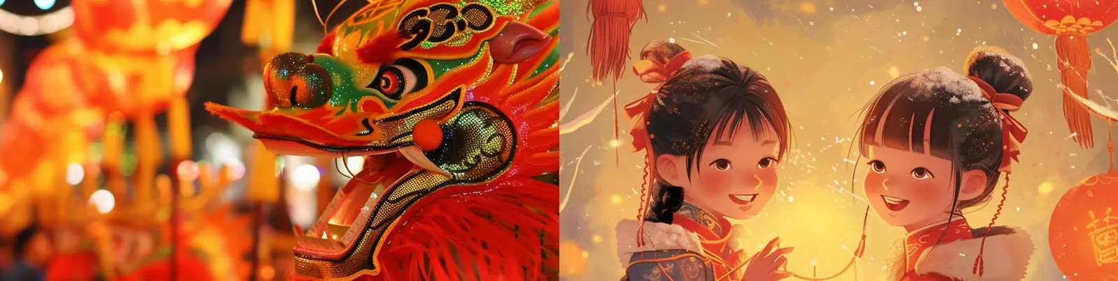 中国风红色喜庆新年春节元旦除夕传统活动场景插图海报midjourney关键词咒语