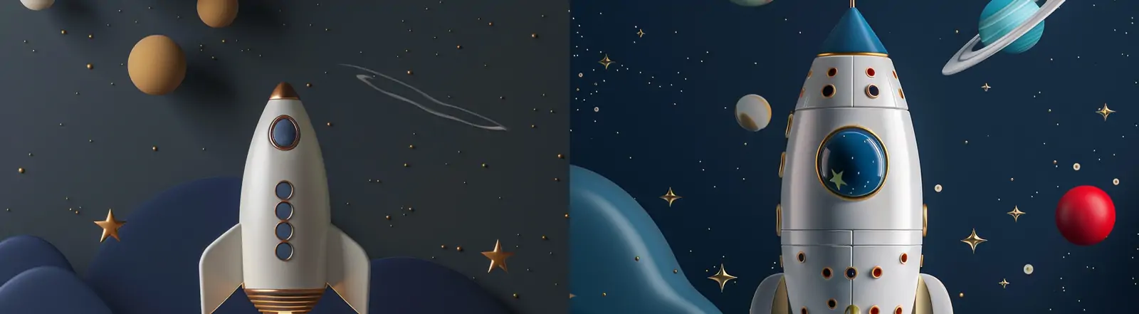 可爱儿童三维立体深蓝色宇宙飞船太空恒星背景板海报midjourney关键词咒语