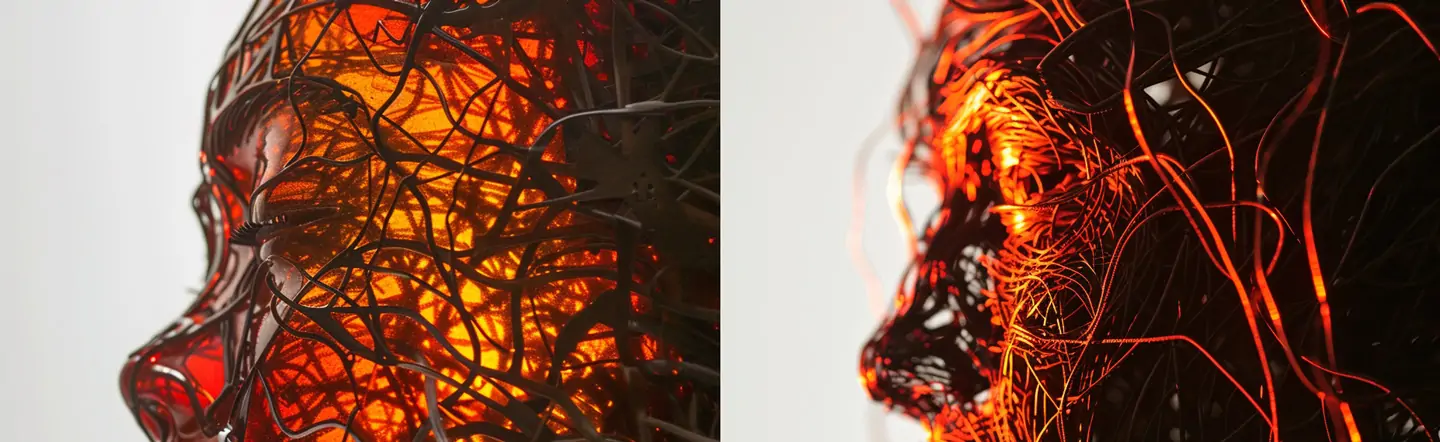 创意红色金属丝逼真立体女性人物肖像建构主义效果图海报midjourney关键词咒语