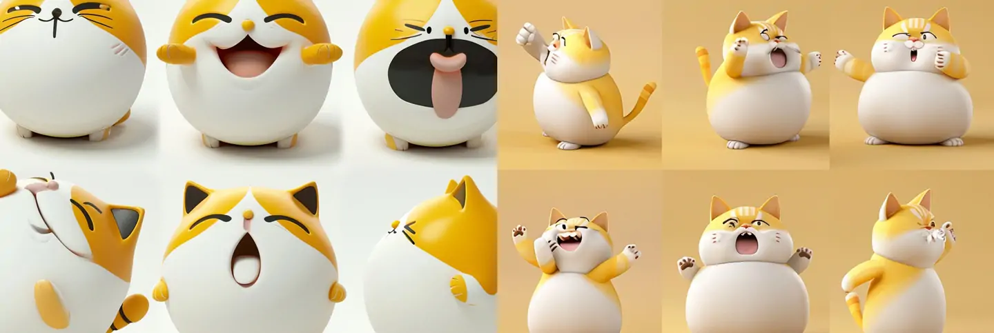 可爱卡通顽皮胖乎乎猫咪风格化表情包玩具产品盲盒插图海报midjourney关键词咒语